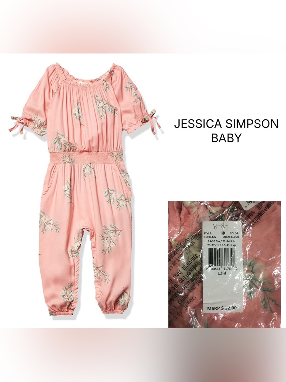 JESSICA SIMPSON BABY - 12M - NWT - PINK GREEN FLORAL JUMPSUIT